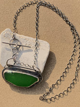 Load image into Gallery viewer, Stamped Sterling Silver w/ Emerald Green Found Sea Glass Pendant w/ Chain