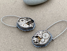 Load image into Gallery viewer, Sterling Silver "What Time Is It" Repurposed Steampunk Earrings