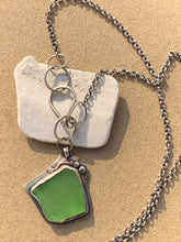Load image into Gallery viewer, Sterling Silver with Emerald Green Found Sea Glass Stingray Pendant Chain Necklace