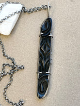 Load image into Gallery viewer, Vintage Carved Black Coral Pendant / Repurposed Sterling / Chain