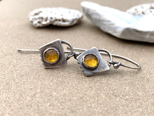 Load image into Gallery viewer, Sterling Silver w/ Round Rose Cut Citrine Dangle Earrings