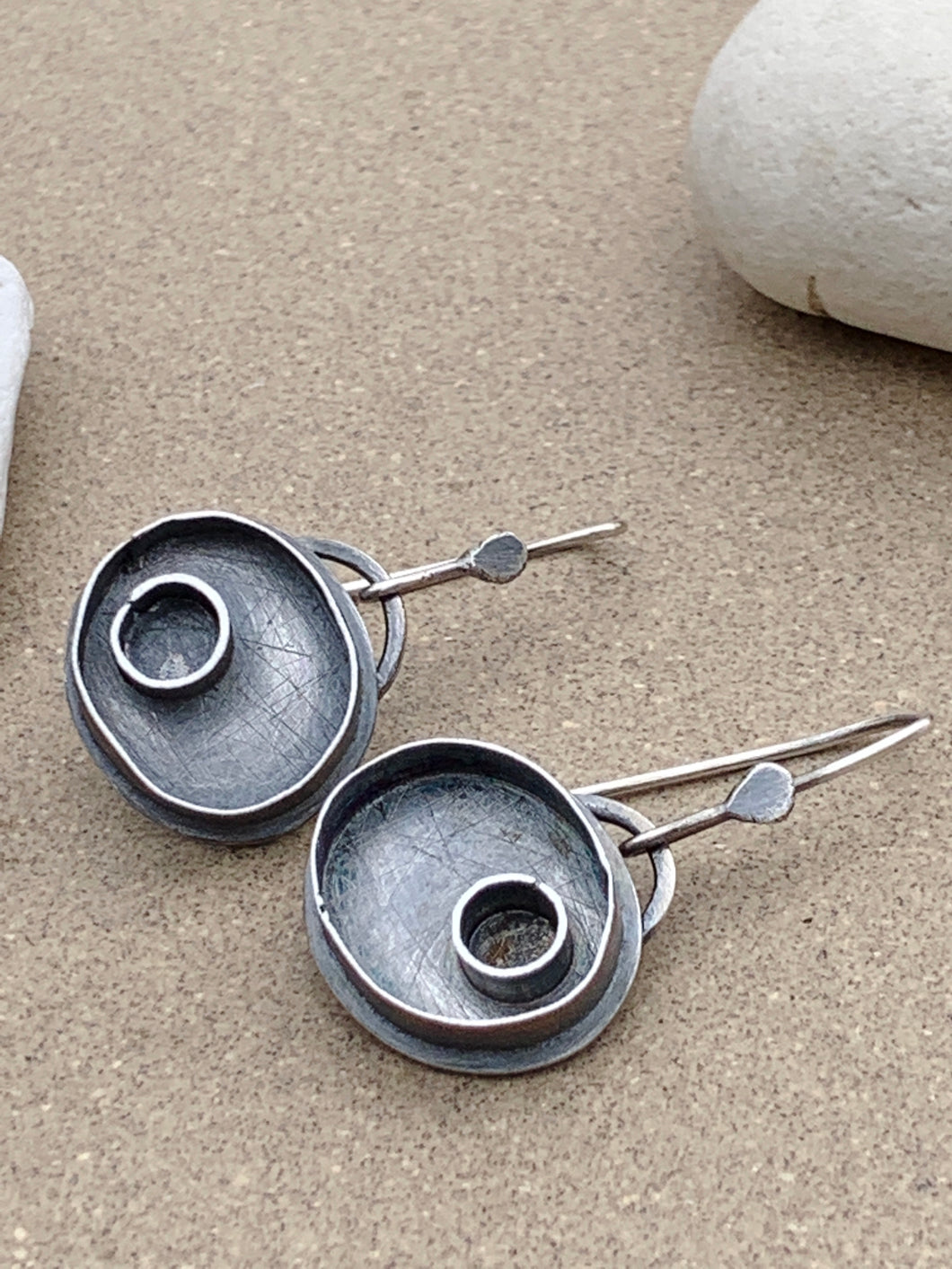 Sterling Silver Oval & Circle Earrings