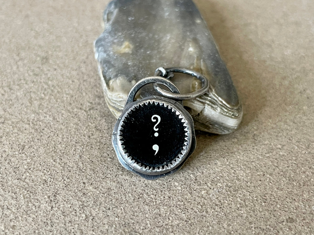 Sterling Silver Vtg Typewriter Key (Question Mark & Comma) Oxidized Charm