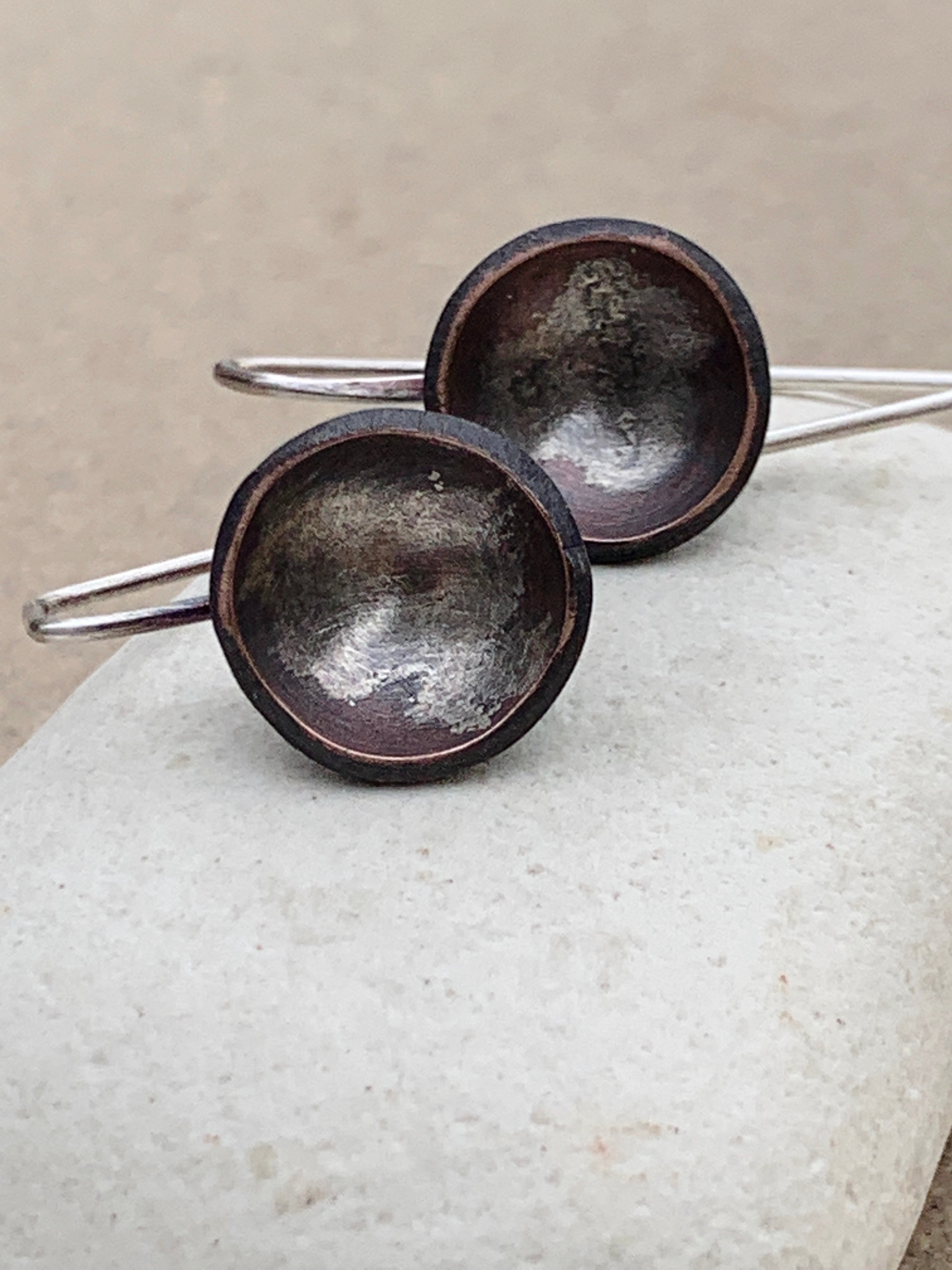 Copper Domed Earrings w Sterling Silver Dust