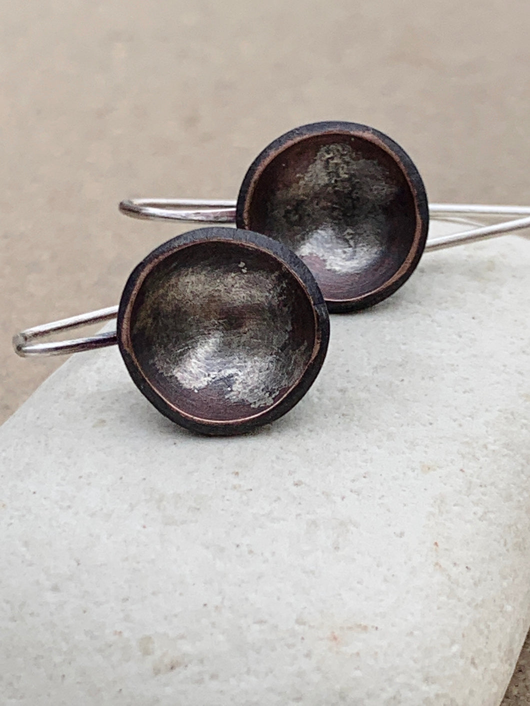 Copper Domed Earrings w Sterling Silver Dust
