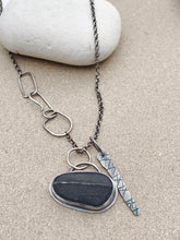 Load image into Gallery viewer, Sterling Silver Striped Found Beach Rock Pendant &amp; Charm w Sterling Chain
