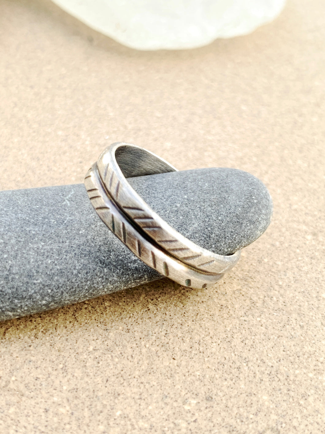 Sterling Silver Stamped Double Half Round Unisex Ring