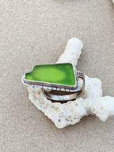 Load image into Gallery viewer, Oxidized Sterling Silver W Green Sea Glass Ring
