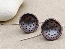 Load image into Gallery viewer, Copper Domed &amp; Stamped Earrings w Sterling Dots
