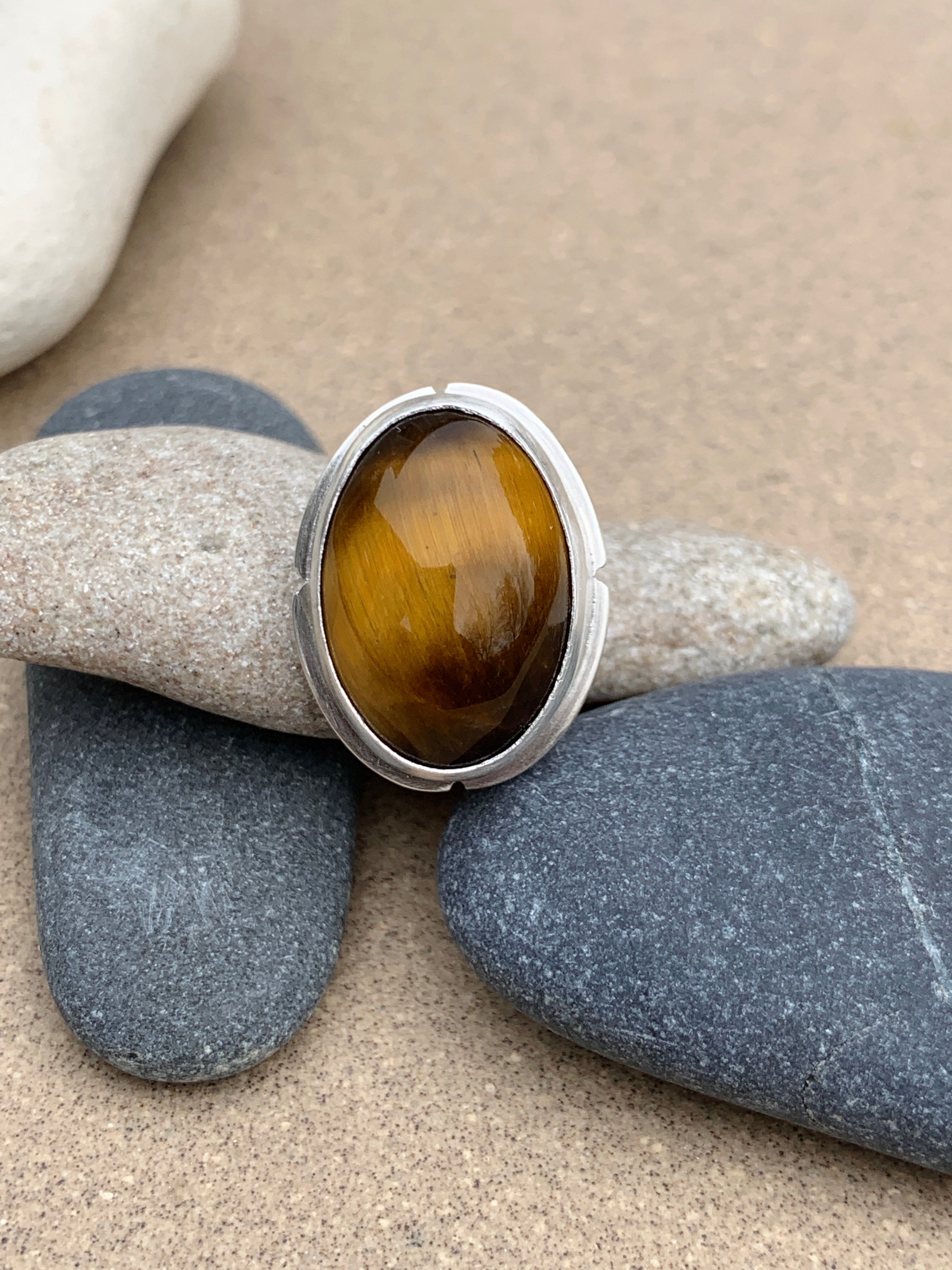 Custom Sterling Silver & Tigers Eye Mens Ring