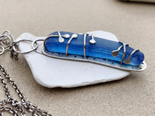 Load image into Gallery viewer, Custom Sterling Silver Pendant &amp; Cobalt Blue Sea Glass w Chain
