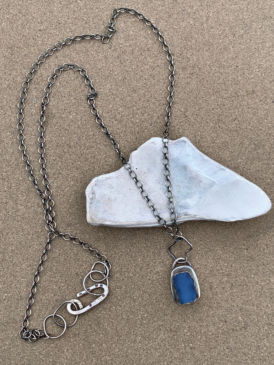 Custom Sterling Silver Mini Cobalt Blue Sea Glass Pendant / Chain