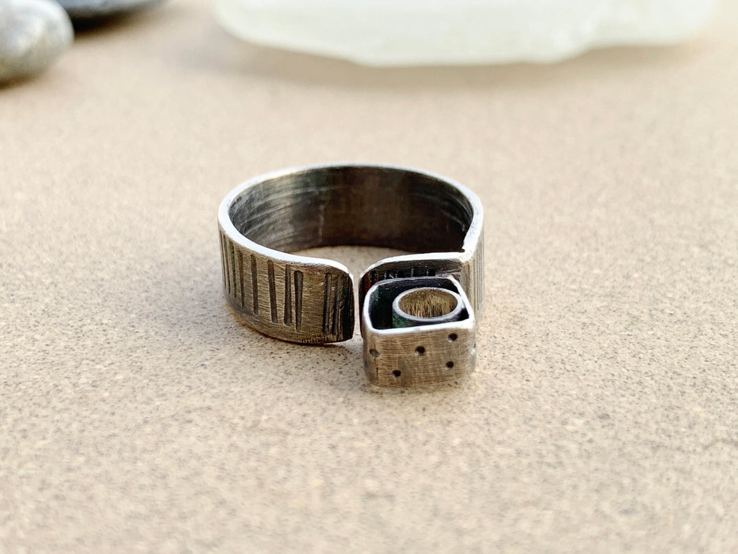 Sterling Silver Adjustable Circle In Square Ring