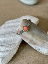 Load image into Gallery viewer, Sterling Silver Twisted Band W/ Round Pink Coral Ring
