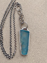 Load image into Gallery viewer, Sterling Silver Pendant Ice Blue Sea Glass w Sterling Chain

