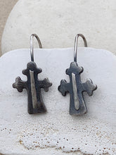 Load image into Gallery viewer, Sterling Silver Cross Patina Earrings

