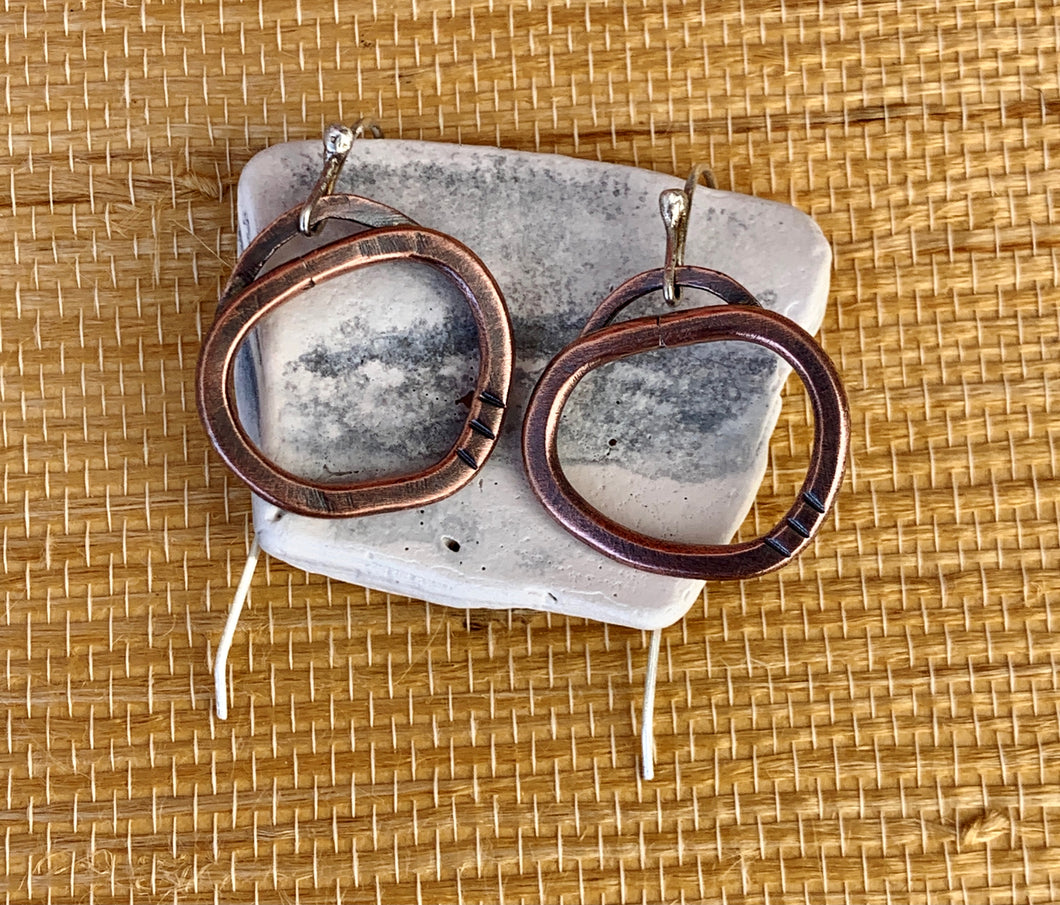 Custom Copper Tri Oval Dangle Earrings