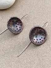 Load image into Gallery viewer, Copper Domed &amp; Stamped Earrings w Sterling Dots
