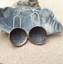Load image into Gallery viewer, Sterling Silver &amp; Copper Formed Dome Discs Stamped Circle Earrings
