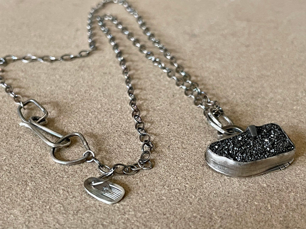 Sterling Silver w/ Black Druze Quartz Pendant and Chain
