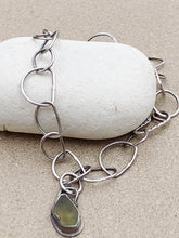 Load image into Gallery viewer, Sterling Silver Half Moon Link Chain Bracelet w Yellow Sea Glass Charm
