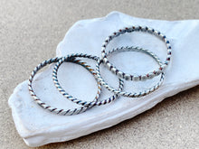 Load image into Gallery viewer, Set of 4 Sterling Silver Stackables Hammered Dots and Twist Rings
