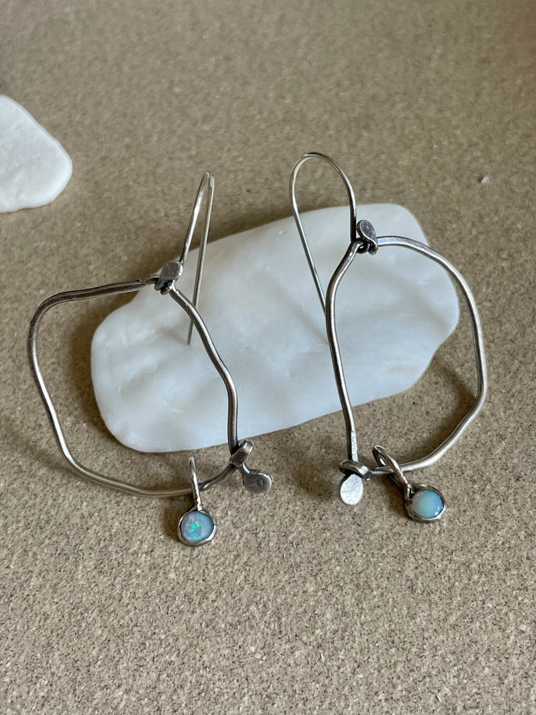 Organic round sterling w/ small opals earrings
