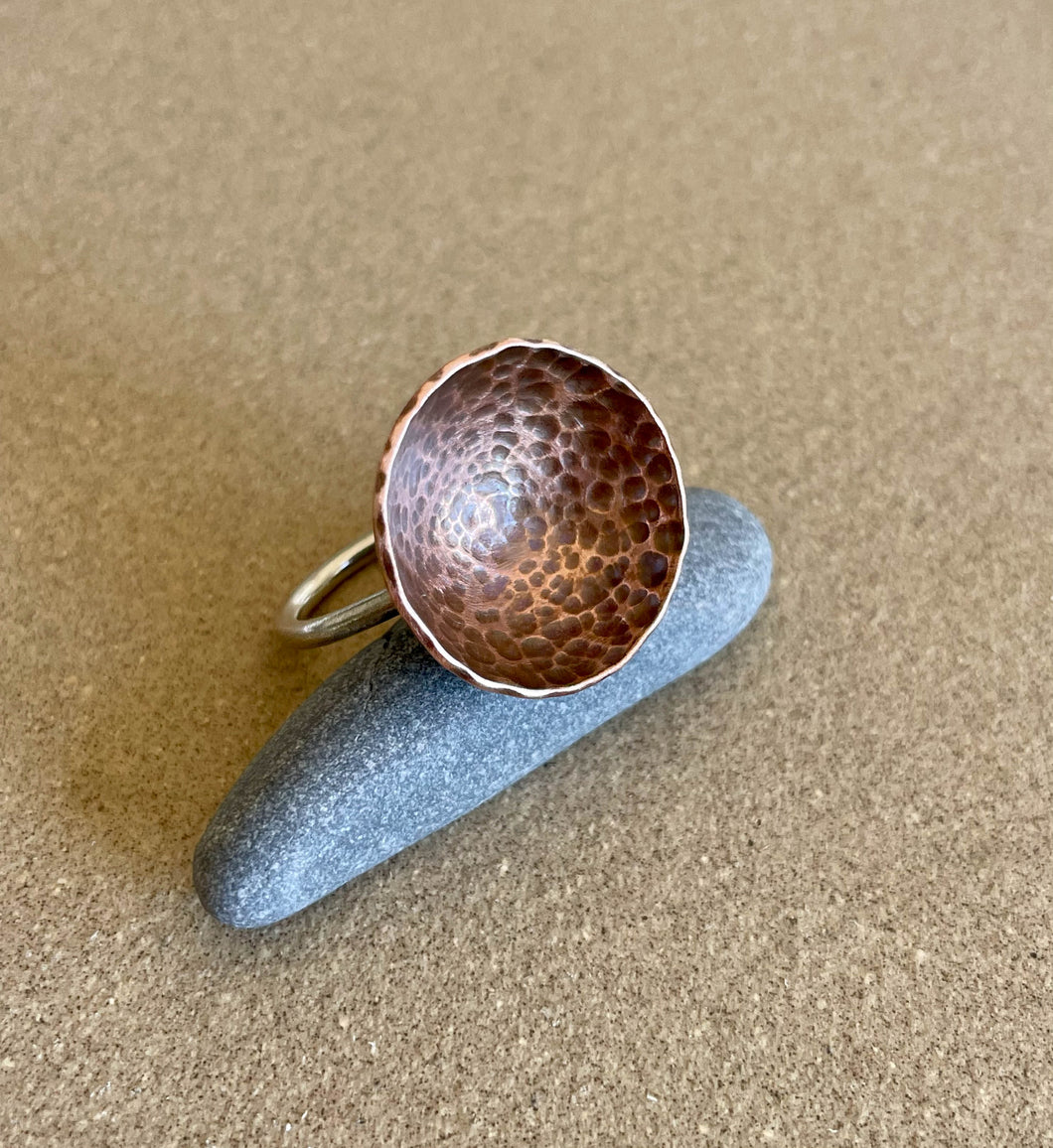 Copper Domed Round Bowl Sterling Band Ring