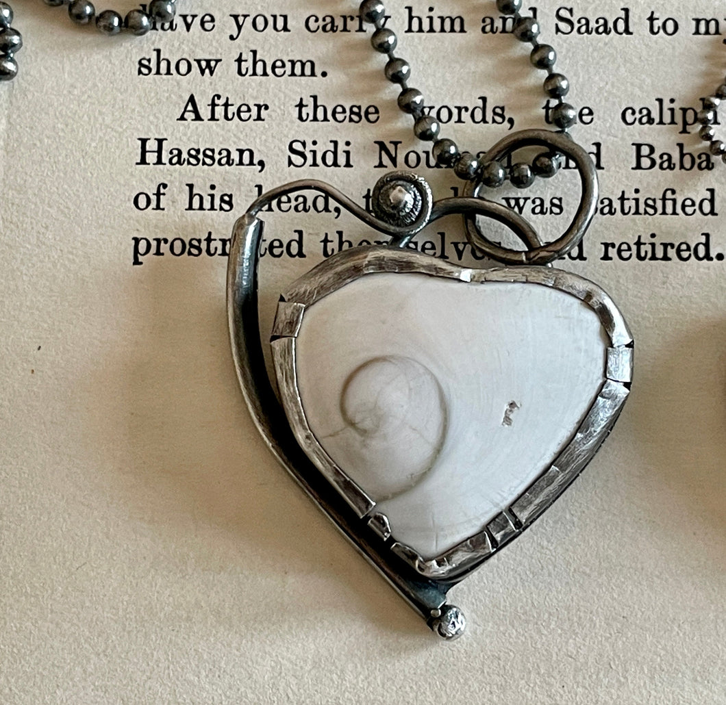 Sterling Silver Eye of Shiva Shell Heart Pendant w/ Bead Chain