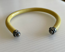Load image into Gallery viewer, Vintage Repurposed Yellow Telephone Cord &amp; Sterling Cuff
