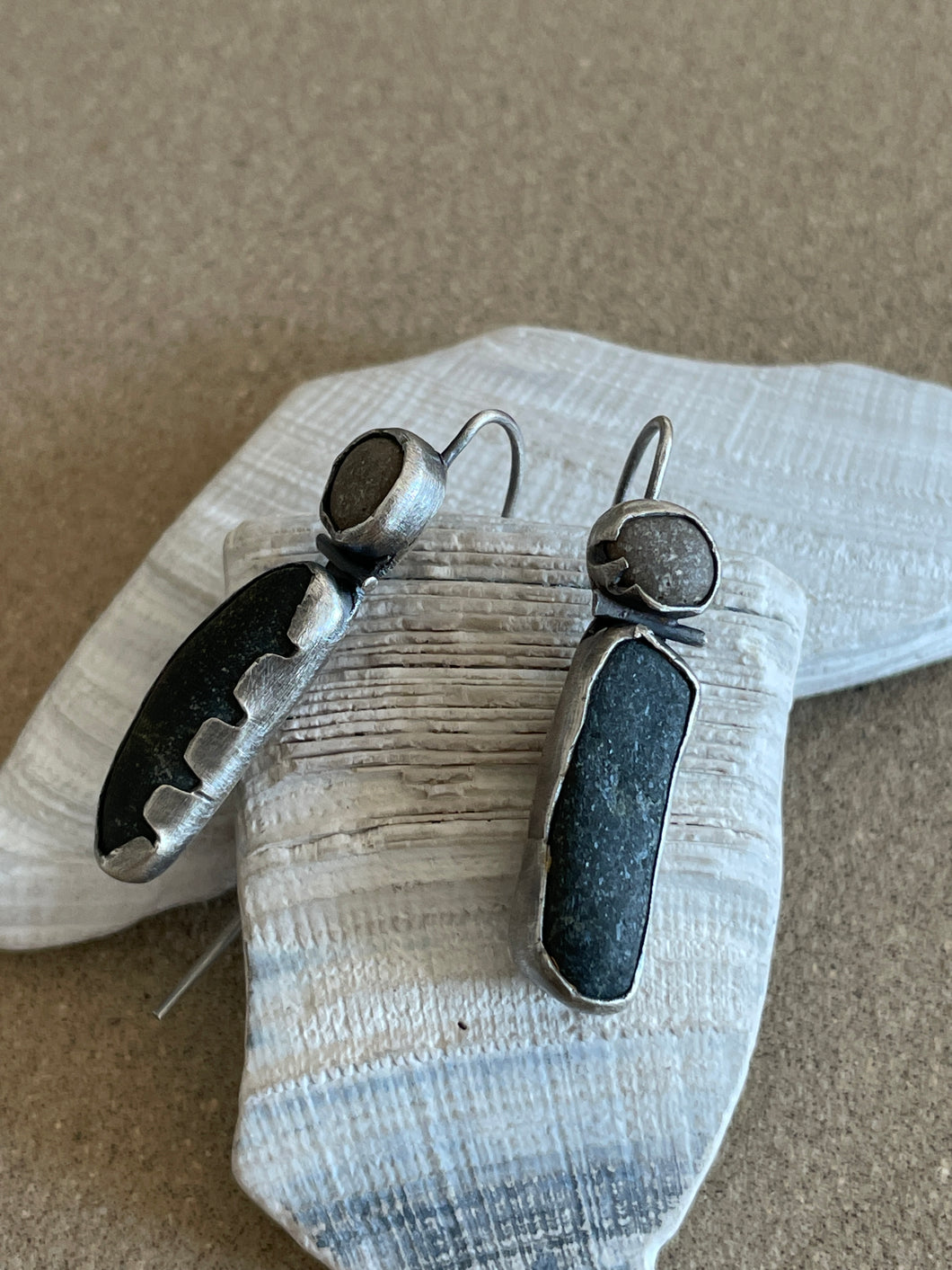 Sterling W/ Found Oval & Round Rock Earrings