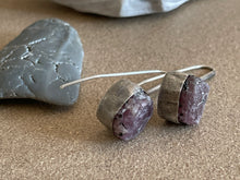 Load image into Gallery viewer, Sterling Silver &amp; Raw Etched Ruby Earrings

