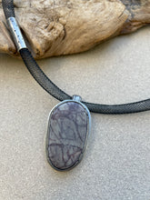 Load image into Gallery viewer, Sterling Silver Purple / Gray Stone on Black Mesh Necklace
