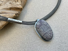 Load image into Gallery viewer, Sterling Silver Purple / Gray Stone on Black Mesh Necklace
