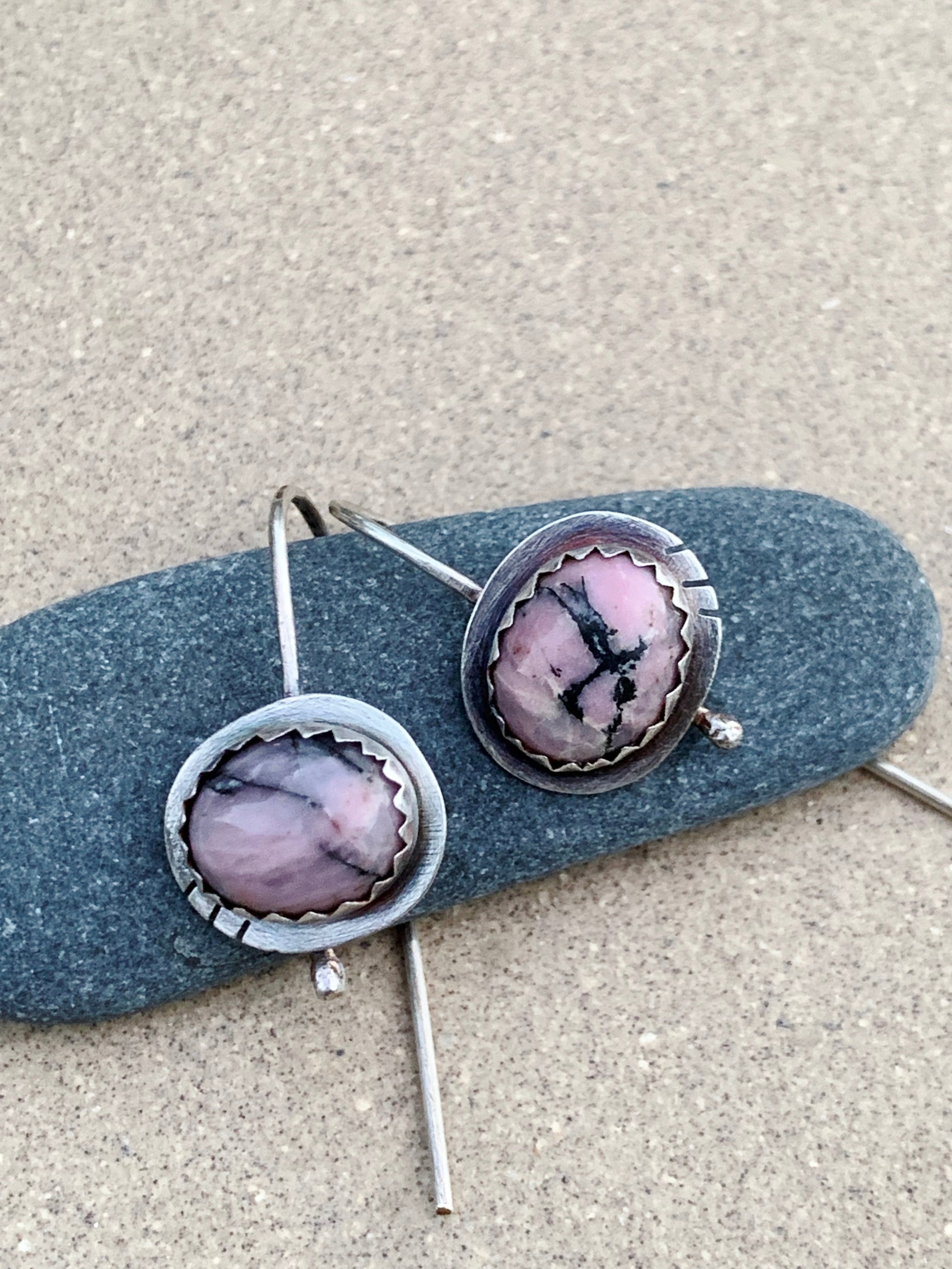 Pink Rhodonite Sterling Silver Earrings