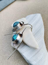 Load image into Gallery viewer, Textured Sterling Silver Earrings With Blue Stone
