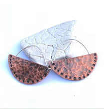 Load image into Gallery viewer, Hammered &amp; Stamped Half Moon Copper Hoops
