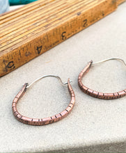Load image into Gallery viewer, Hammered and Saw Cut Copper Hoops
