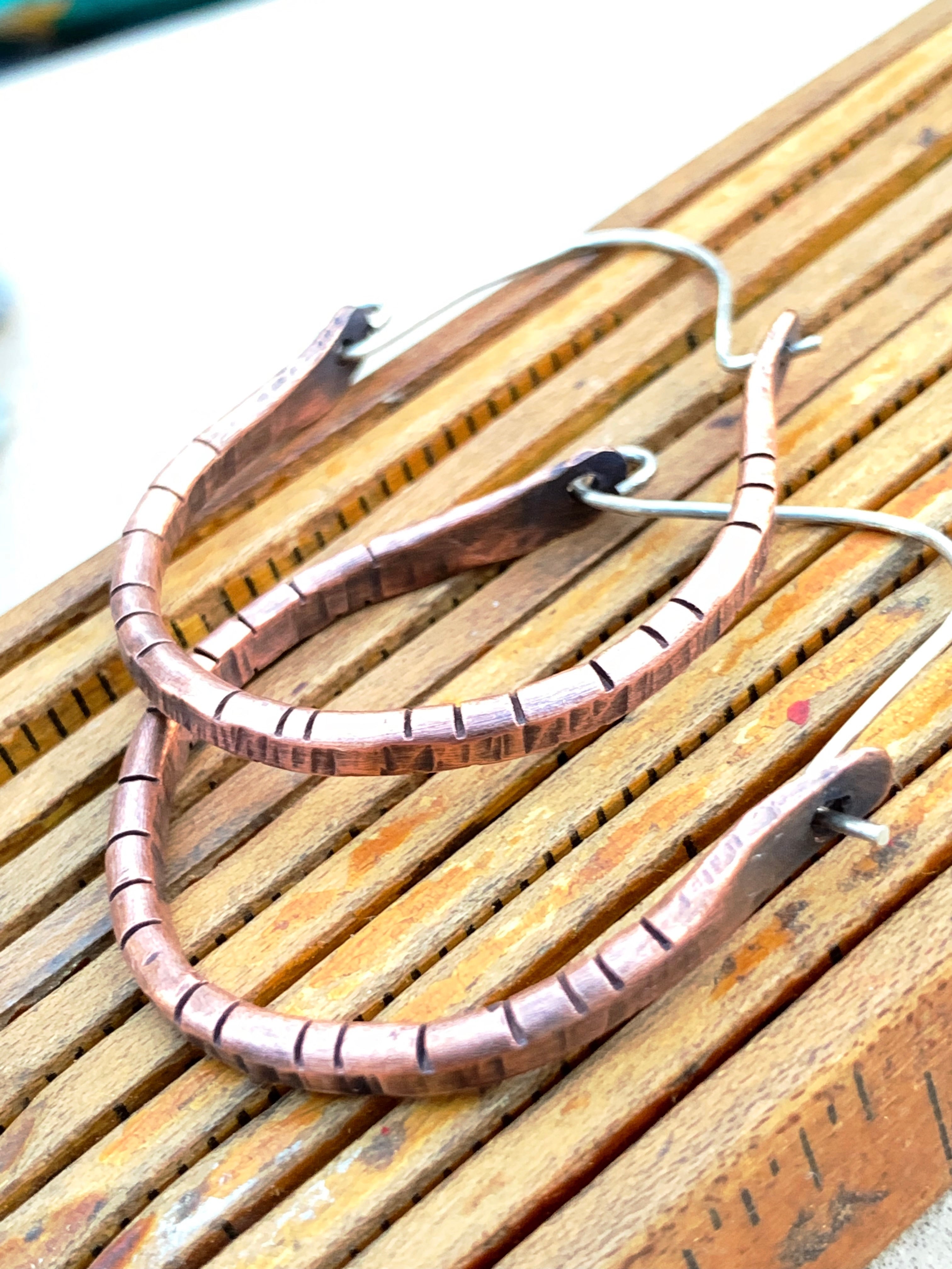 Hammered and Saw Cut Copper Hoops