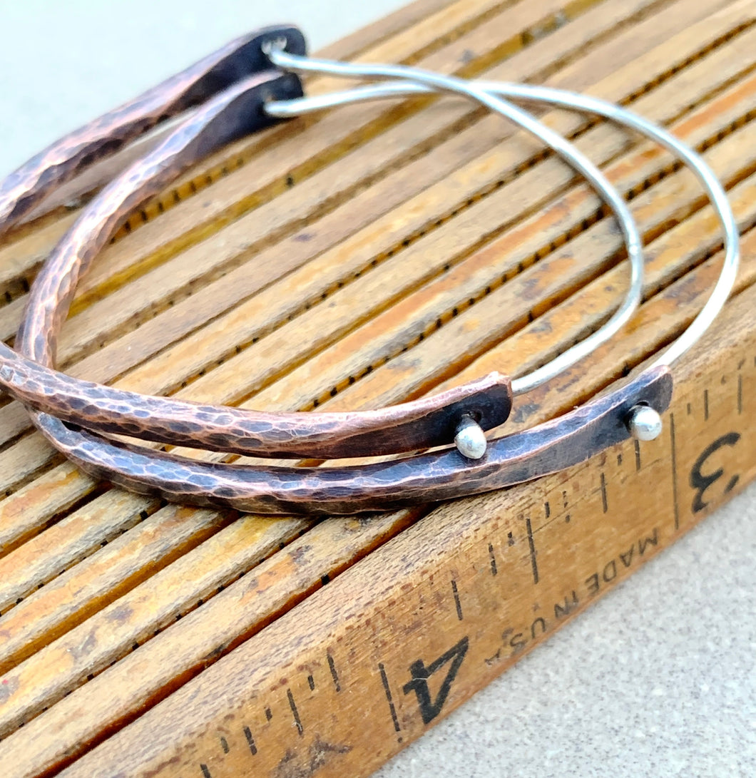 Large Hammered Copper Round Wire Hoops