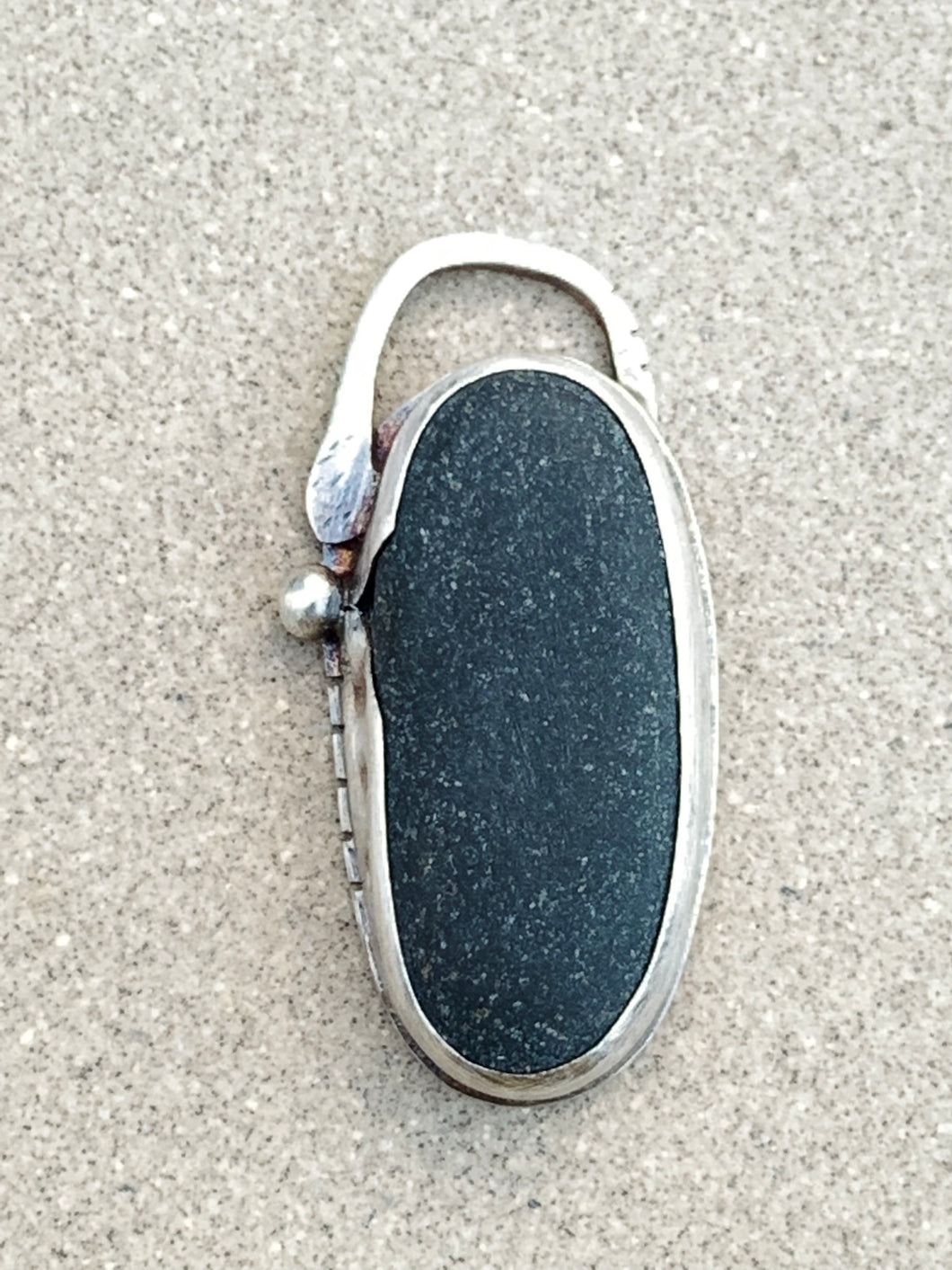 Sterling Silver Stamped Pendant With Grey Beach Rock