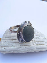 Load image into Gallery viewer, Sterling Silver Half Warrior Ring With Grey Beach Stone
