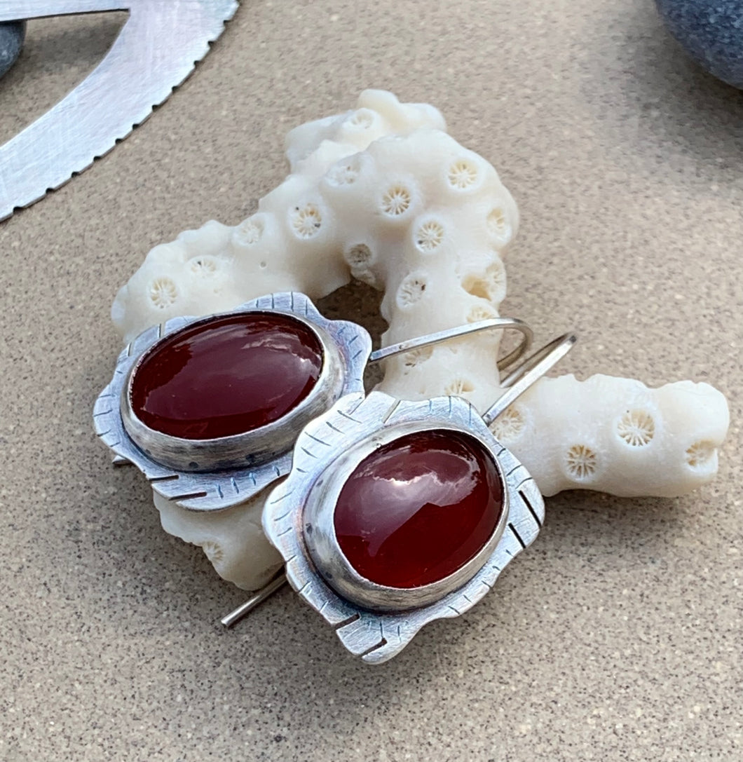 Sterling Silver Earrings With Oval Carnelians