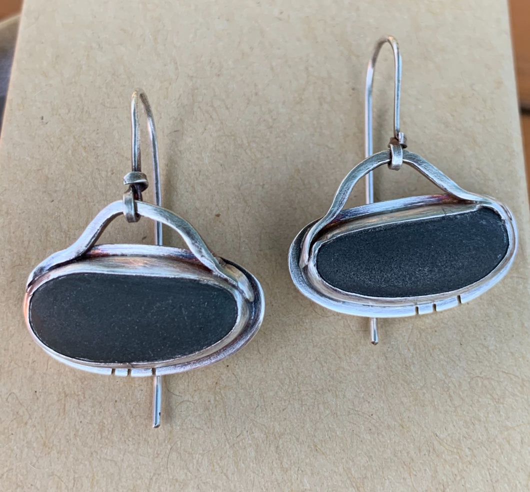 Custom Sterling Silver & Found Grey Beach Rock Earrings