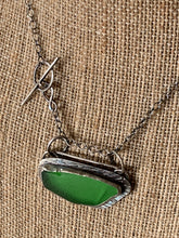 Load image into Gallery viewer, Stamped Sterling Silver w/ Emerald Green Found Sea Glass Pendant w/ Chain
