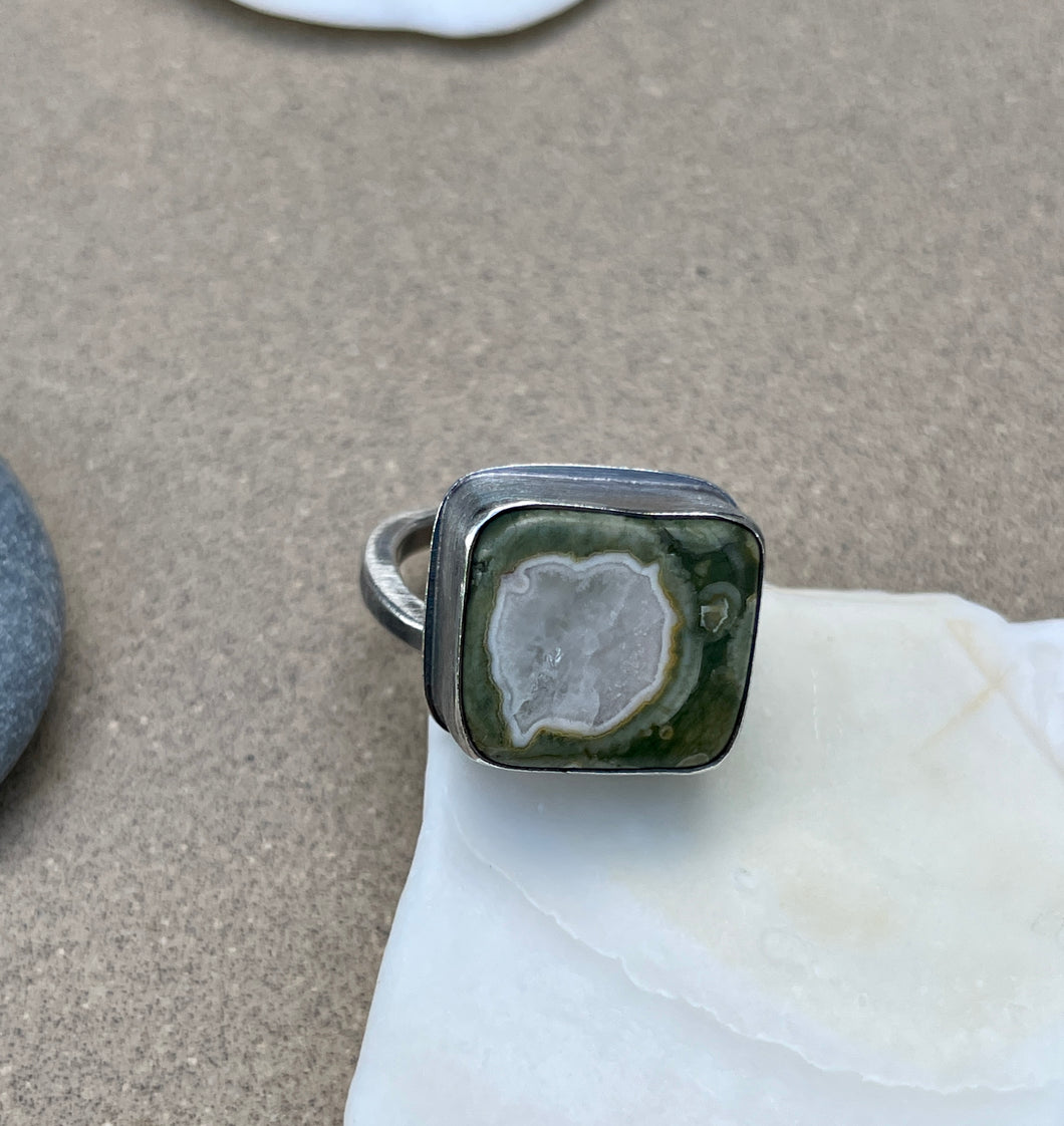 Sterling Silver Square Rainforest Rhyolite Ring