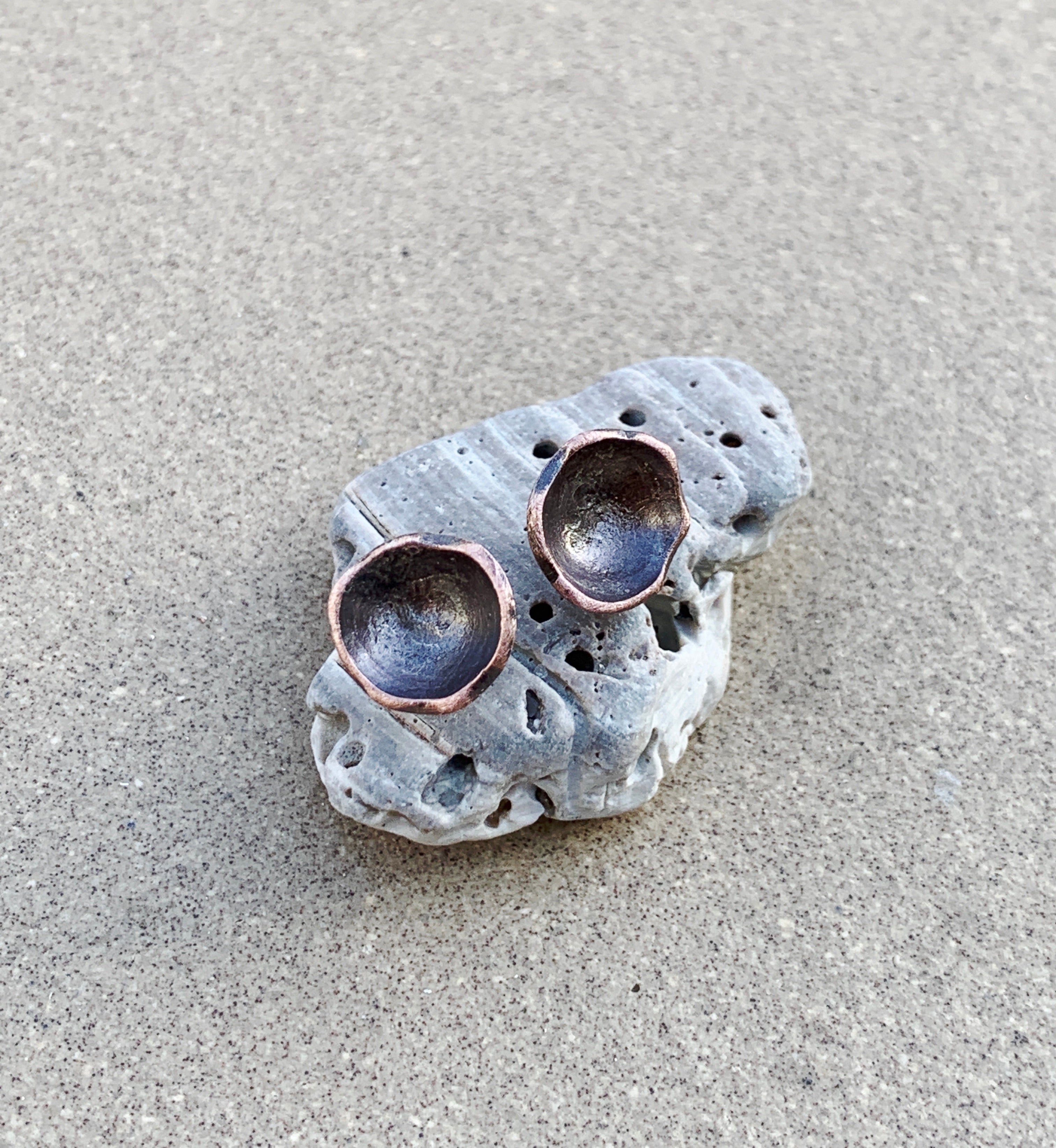 Copper Domed Posts w/ Sterling Dust Post Earrings