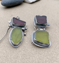 Load image into Gallery viewer, Sterling Silver Found Purple &amp; Green Sea Glass Earrings
