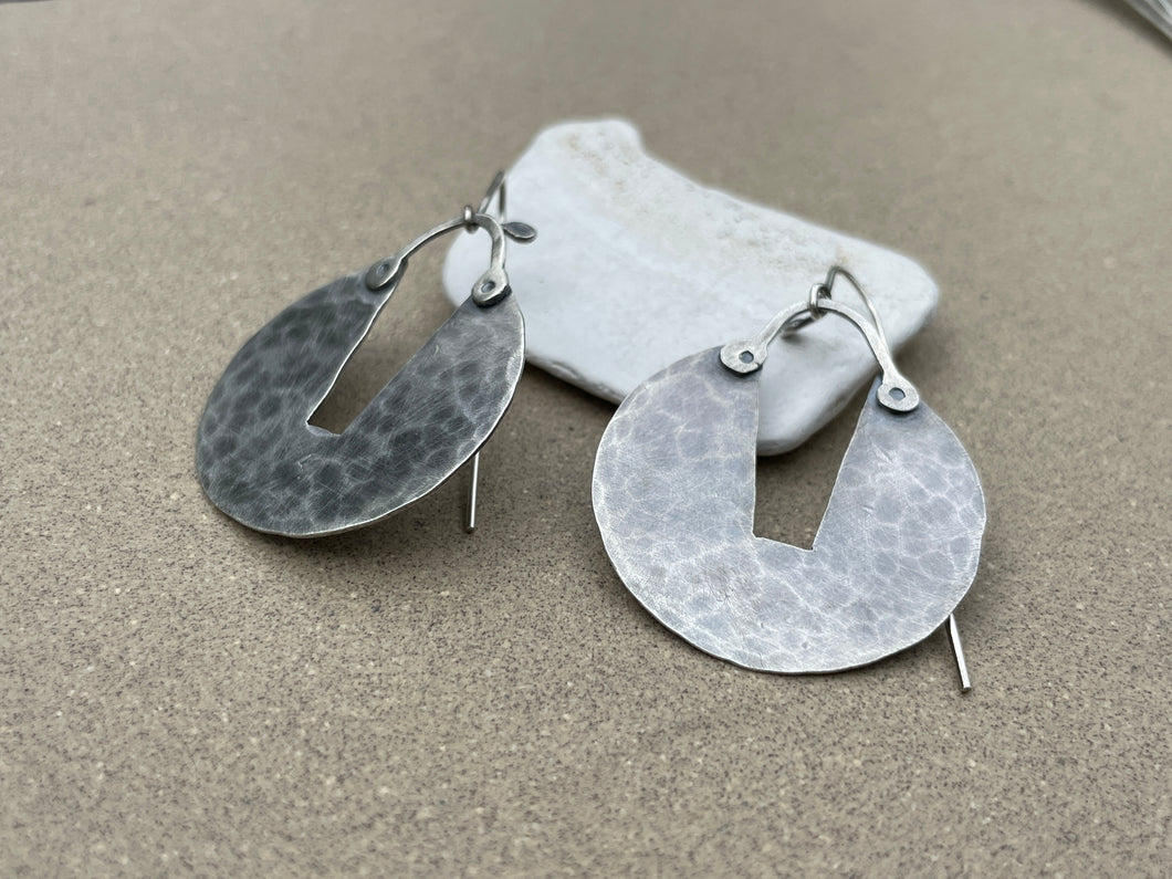 Sterling Silver Circle Hammered Cut Out Earrings