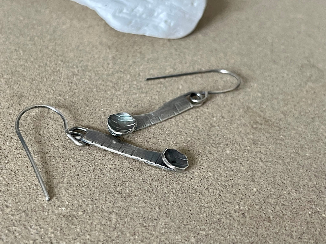 Sterling Drop Bar w/Domed Disk Earrings